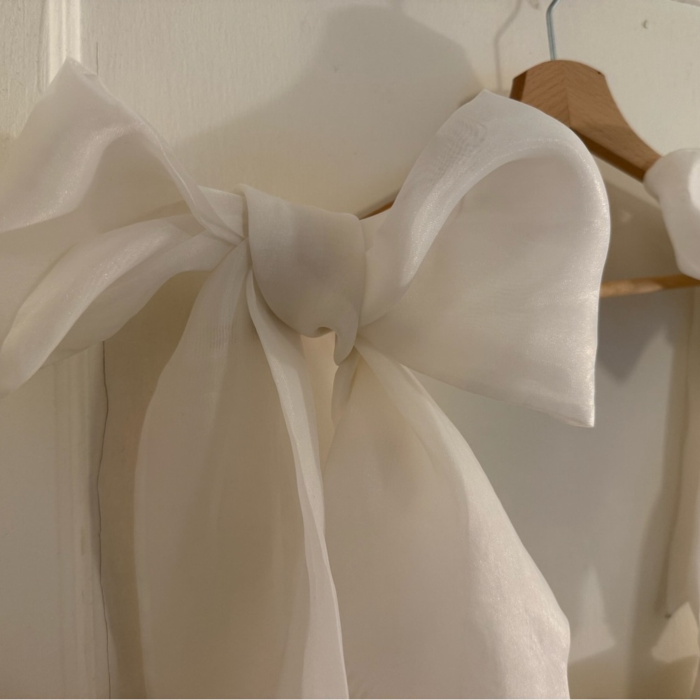 BHLDN White Scalloped Mini Dress with Shoulder Bows - Picture 8 of 14